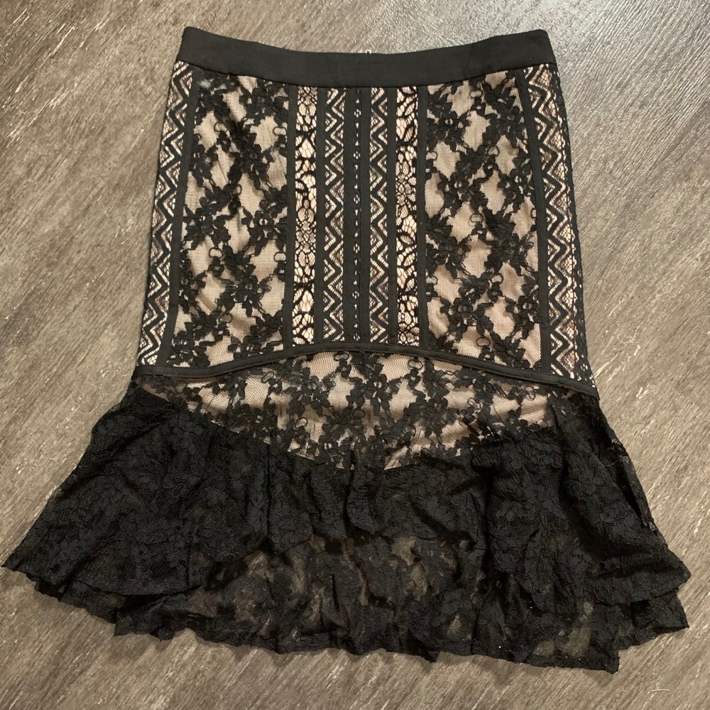 Endless Rose Black Lace Crochet Zipper Flounce Skirt Women L Romantic Goth